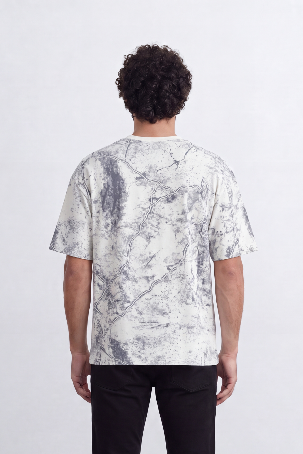 Men’s Tomato Store Marble Crack Relaxed T-Shirt Abstract Print Covers The Body With Speckled Wash Texture