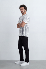 Men’s Tomato Store Marble Crack Relaxed T-Shirt Abstract Print Covers The Body With Speckled Wash Texture