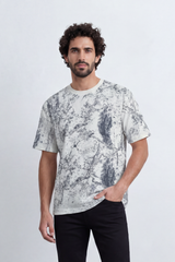 Men’s Tomato Store Marble Crack Relaxed T-Shirt Abstract Print Covers The Body With Speckled Wash Texture