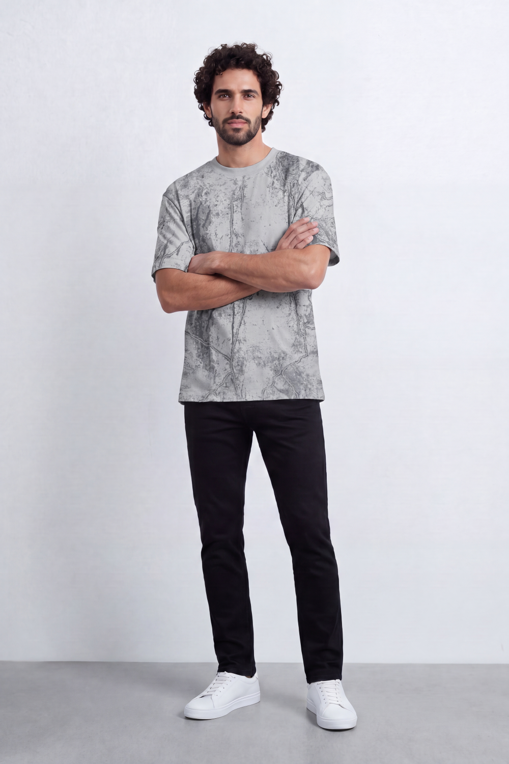 Men’s Tomato Store Marble Crack Relaxed T-Shirt Abstract Print Covers The Body With Speckled Wash Texture