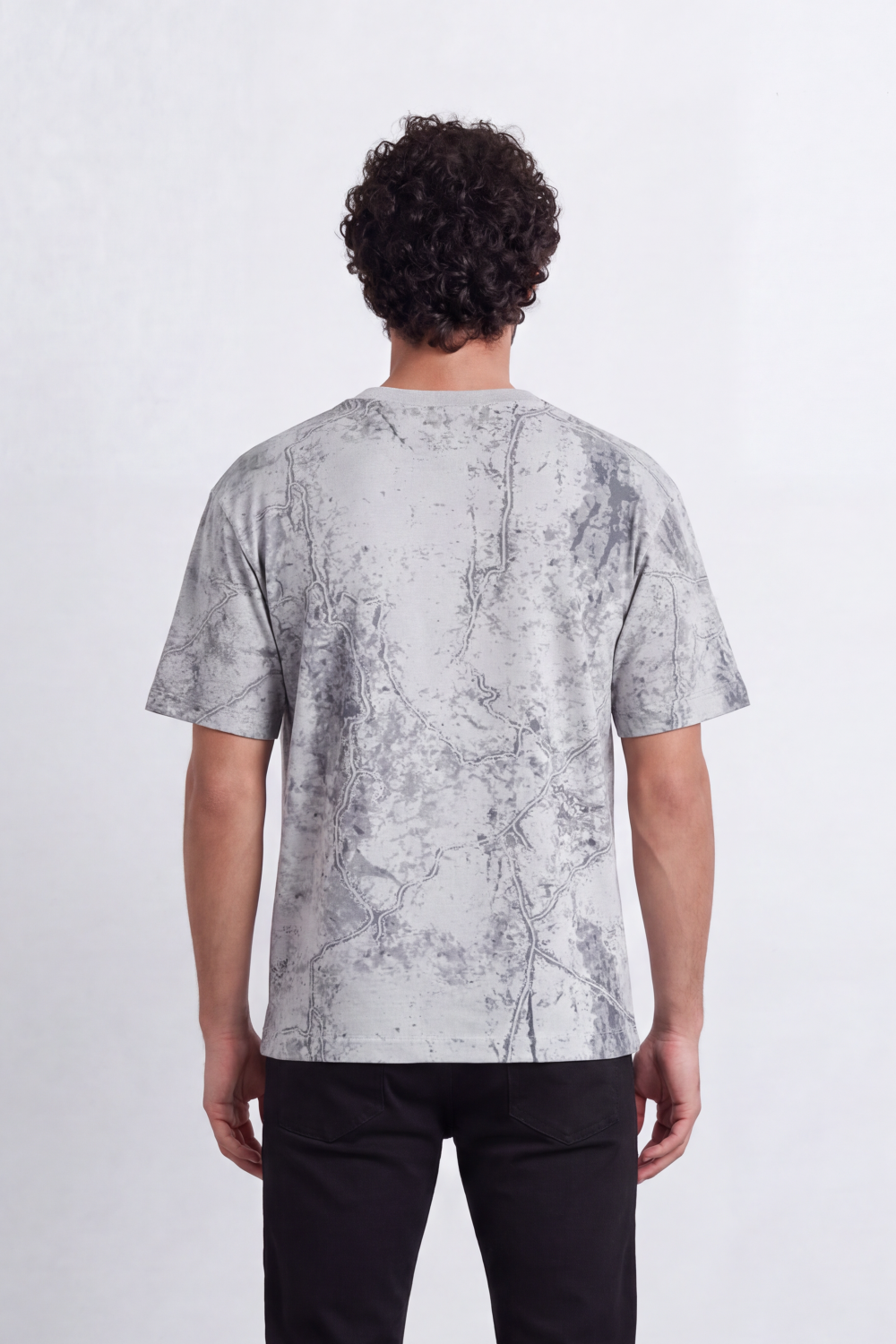 Men’s Tomato Store Marble Crack Relaxed T-Shirt Abstract Print Covers The Body With Speckled Wash Texture