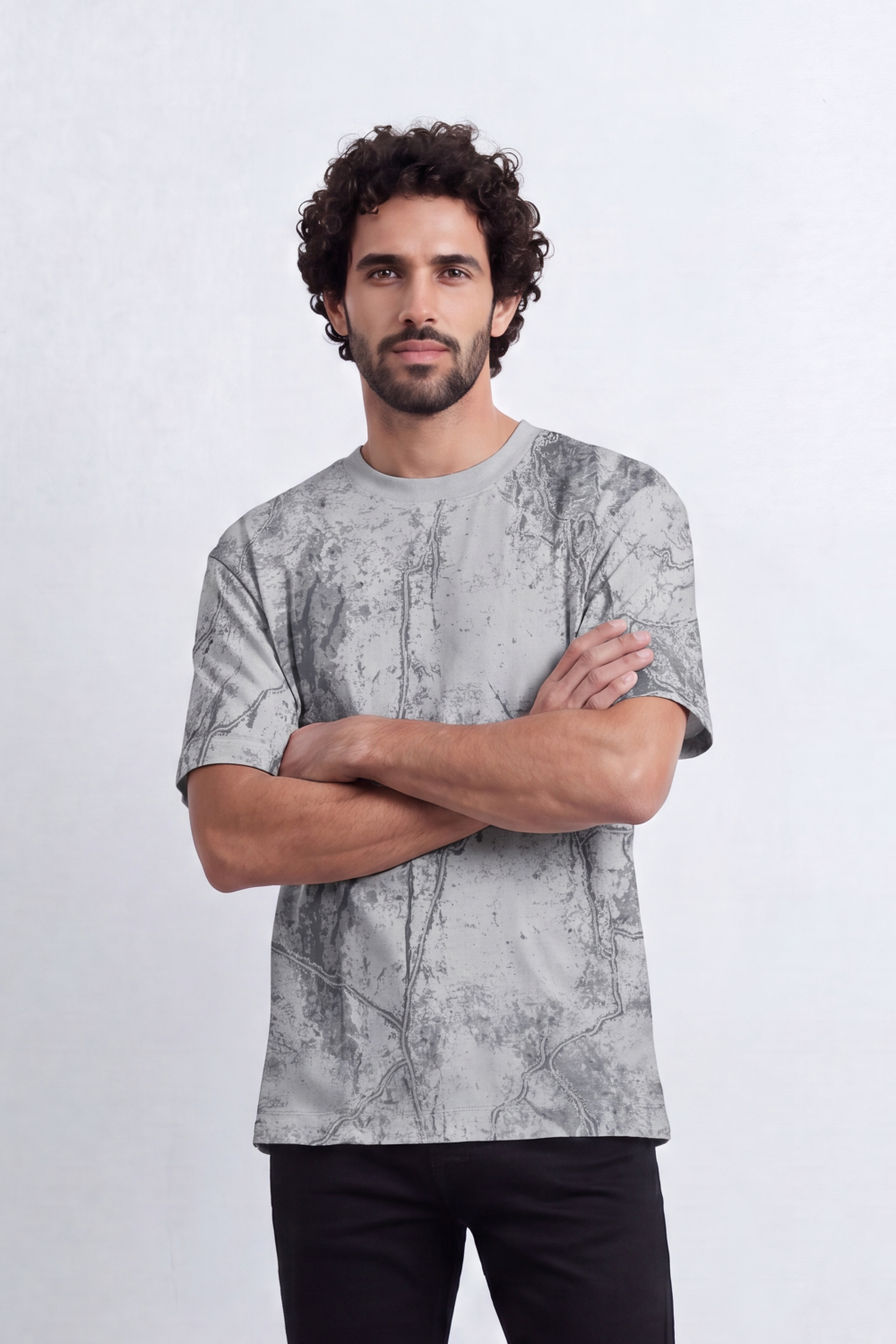 Men’s Tomato Store Marble Crack Relaxed T-Shirt Abstract Print Covers The Body With Speckled Wash Texture