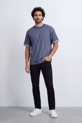 Men’s Tomato Store Melange Edge Relaxed T-Shirt Heathered Grain Surface Across A Plain Body Contrast Striped Trim Detail