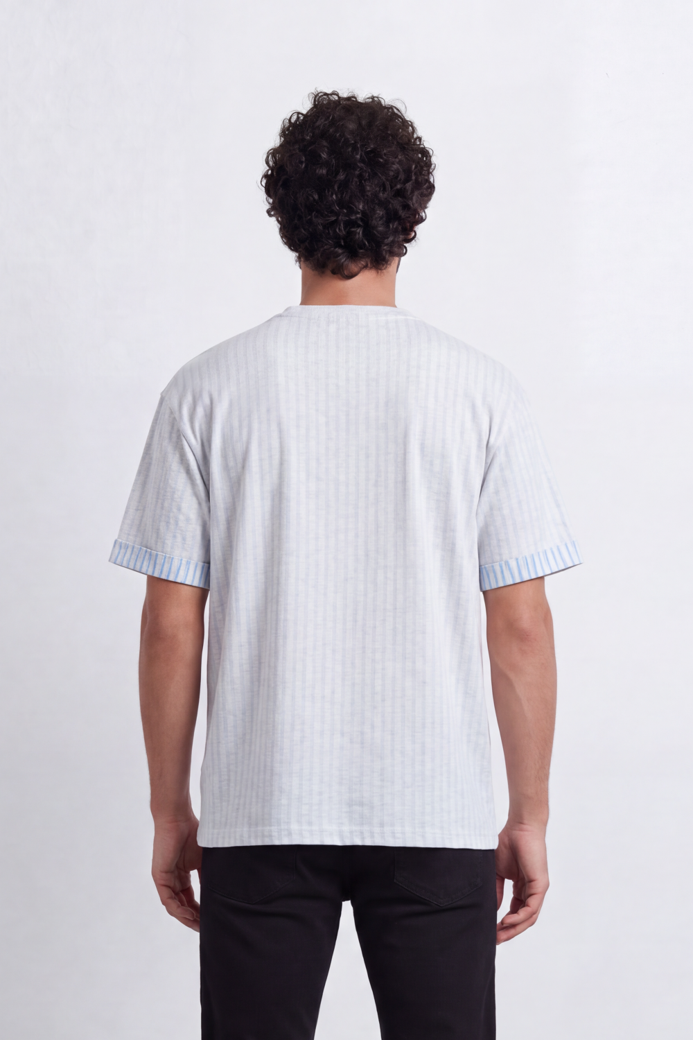 Men’s Tomato Store Melange Edge Relaxed T-Shirt Heathered Grain Surface Across A Plain Body Contrast Striped Trim Detail