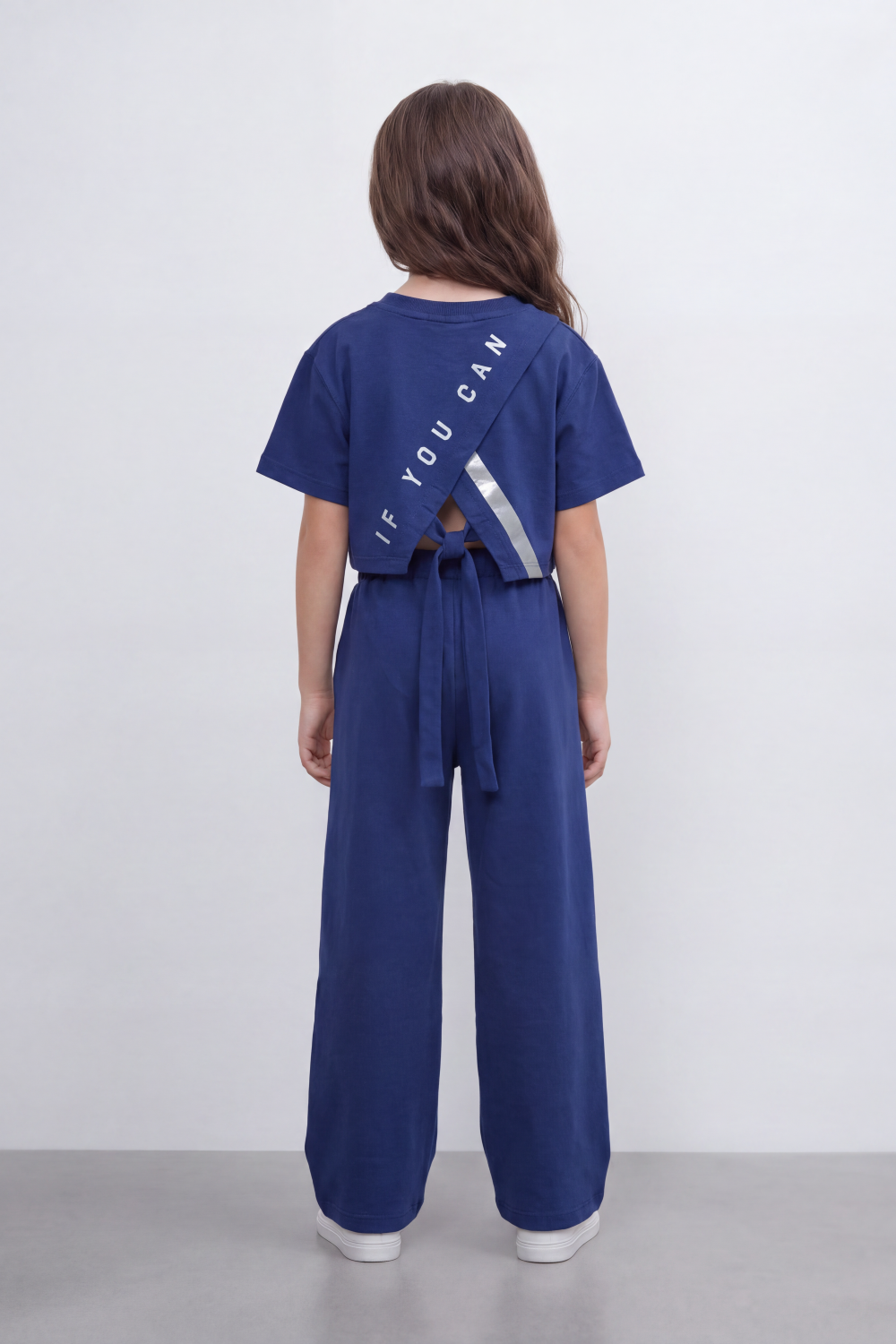 Girl's Tomato Store Summer Melton Co-Ord Set Bold Sport Typography Side Stripe Detail Open Back Slogan Tie Waist Finish Oversize Outfit