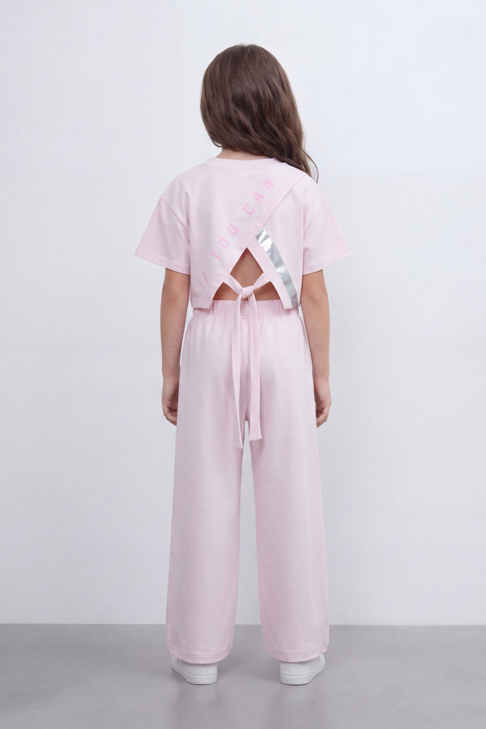 Girl's Tomato Store Summer Melton Co-Ord Set Bold Sport Typography Side Stripe Detail Open Back Slogan Tie Waist Finish Oversize Outfit