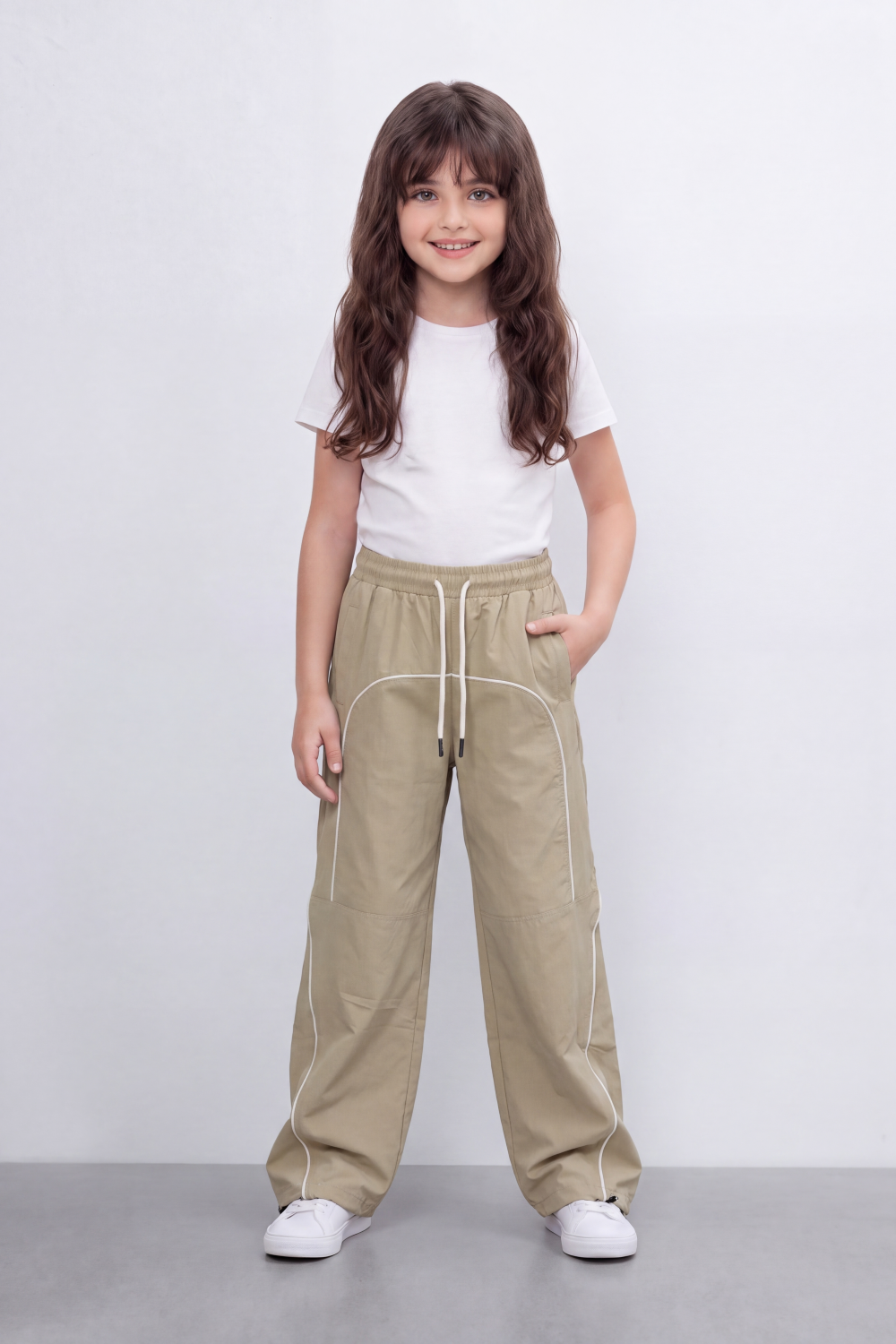 Girl's Tomato Store Lightweight Woven Reguler Fit Pants Contrast Piping Detail