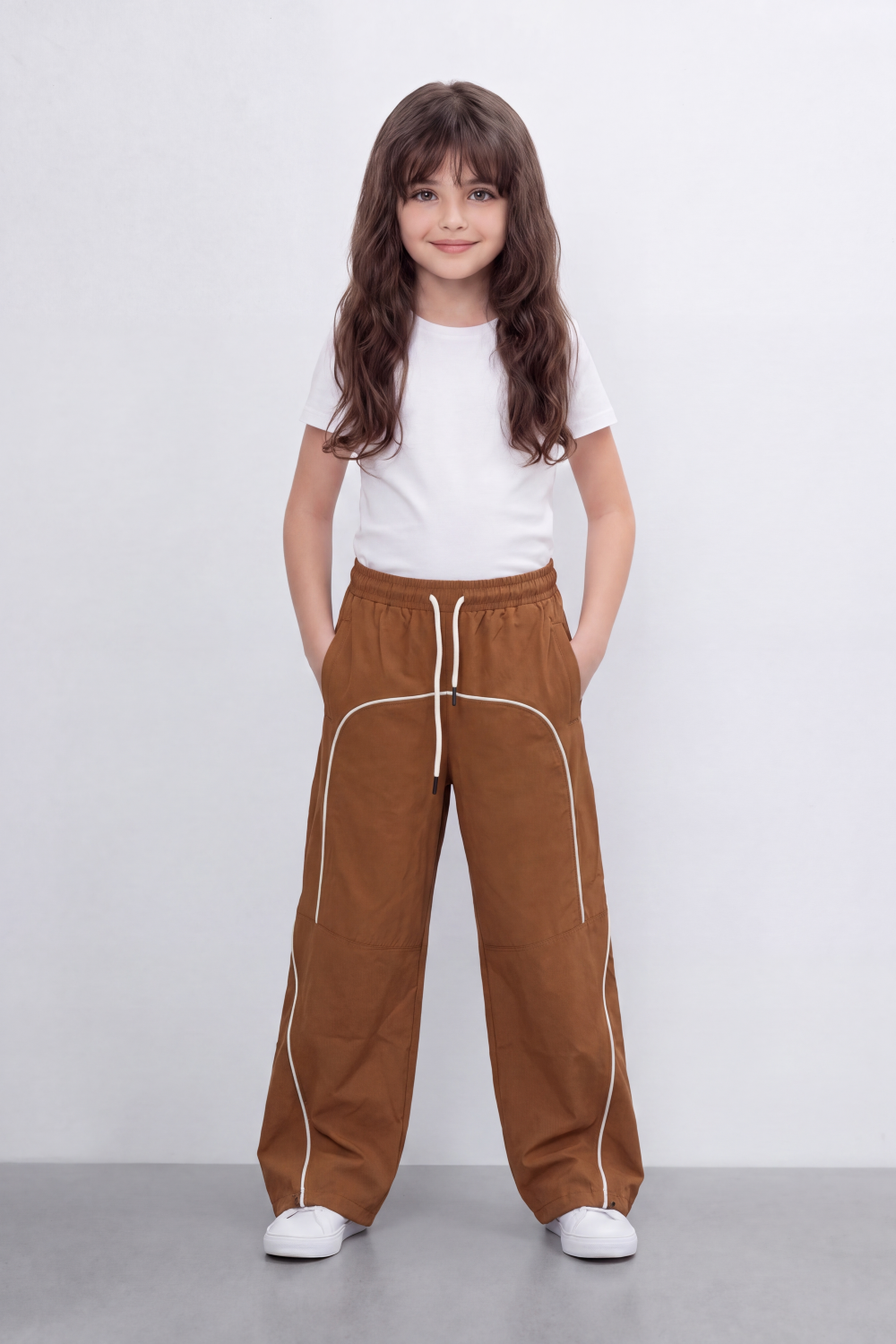 Girl's Tomato Store Lightweight Woven Reguler Fit Pants Contrast Piping Detail