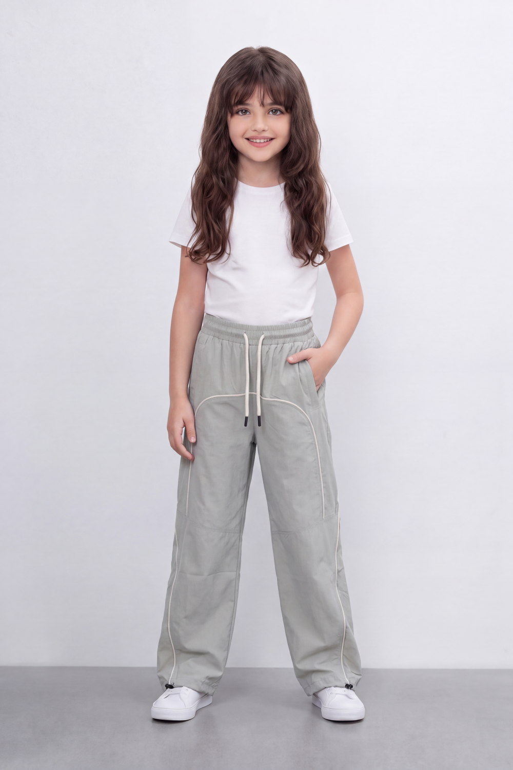 Girl's Tomato Store Lightweight Woven Reguler Fit Pants Contrast Piping Detail