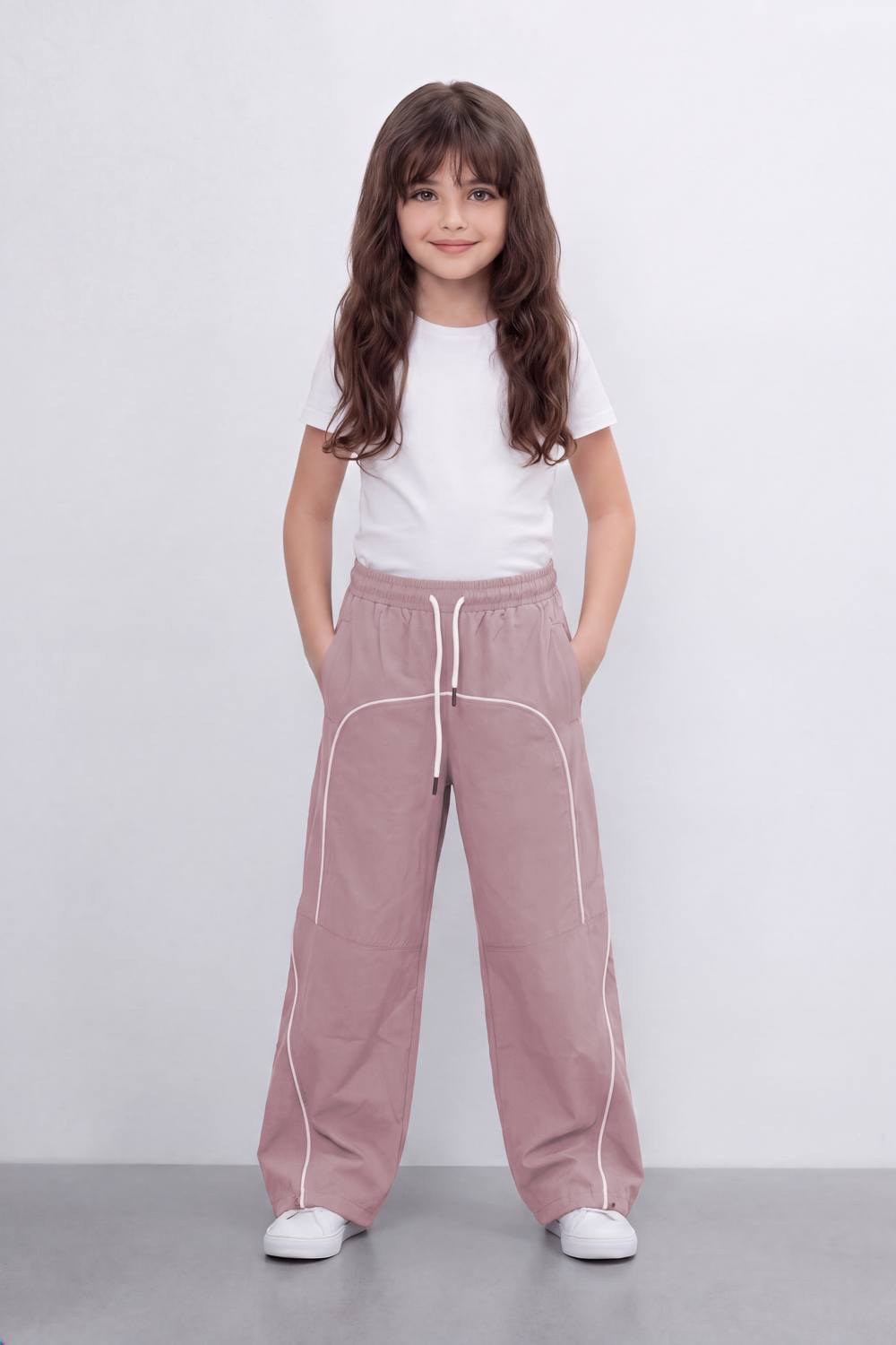 Girl's Tomato Store Lightweight Woven Regular Fit Pants Contrast Piping Detail