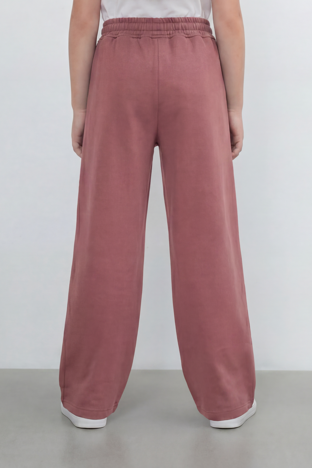 Girl's Tomato Store Soft Drape Wide Leg Pants With Garment Washed Jersey Texture Plain Dyed Surface Front Pintuck Seam Detail Sweatpants