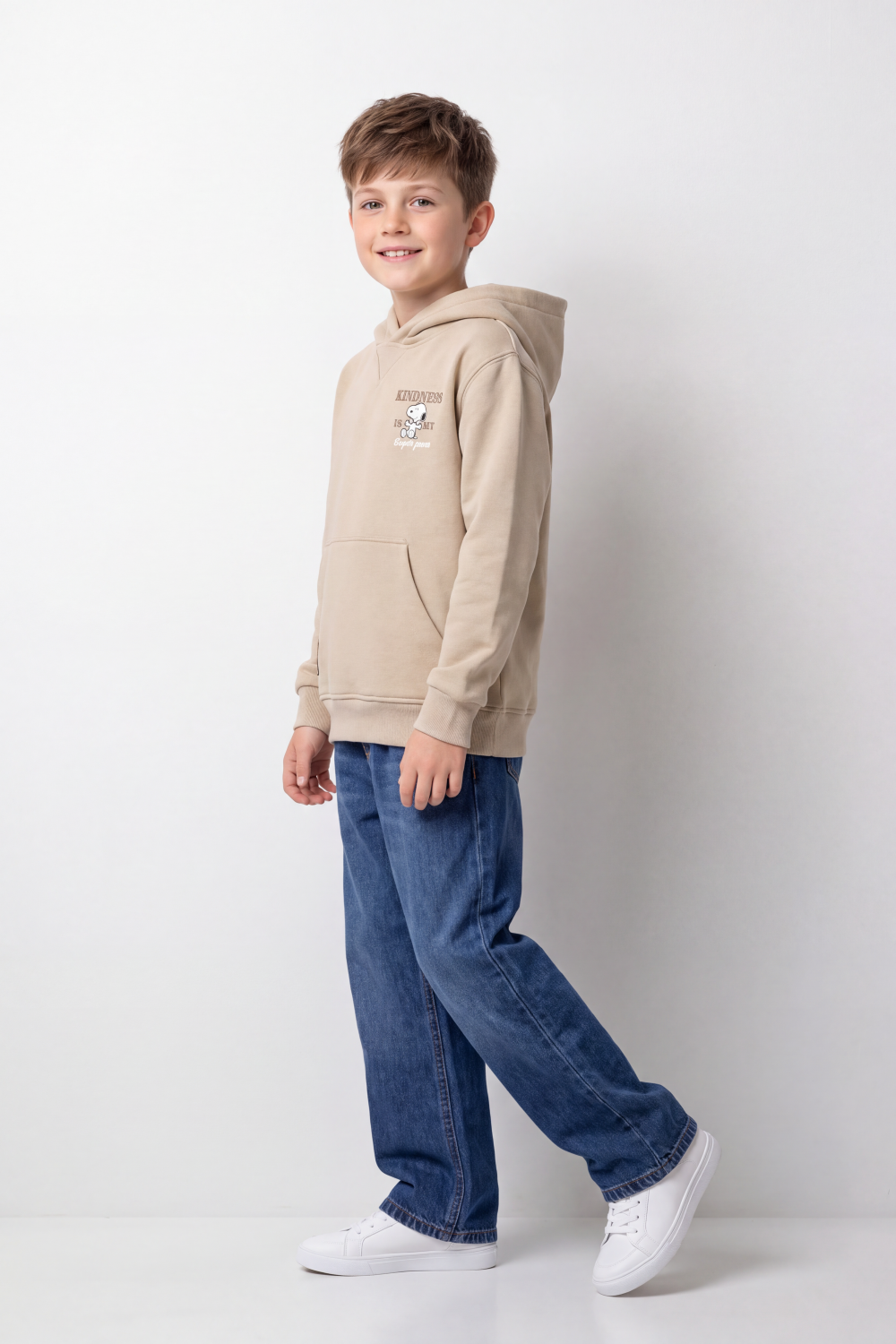Boy's Tomato Store Swetashirt Snoopy Front And Back Graphics Kindness Slogan Kangaroo Oversize
