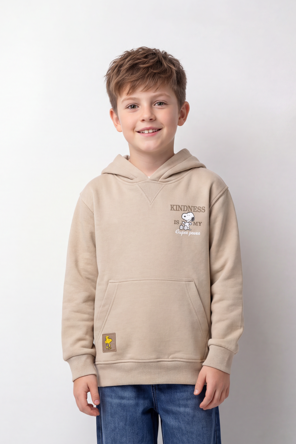 Boy's Tomato Store Swetashirt Snoopy Front And Back Graphics Kindness Slogan Kangaroo Oversize
