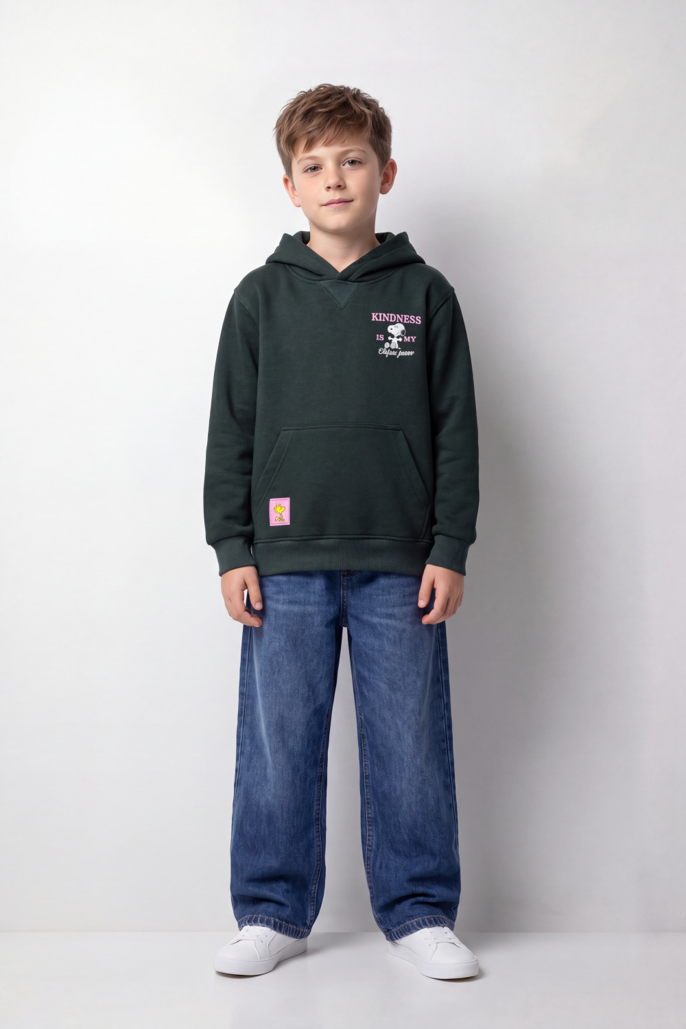 Boy's Tomato Store Swetashirt Snoopy Front And Back Graphics Kindness Slogan Kangaroo Oversize