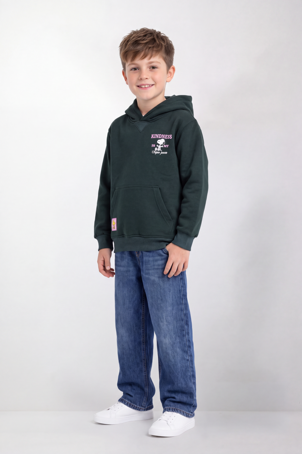 Boy's Tomato Store Swetashirt Snoopy Front And Back Graphics Kindness Slogan Kangaroo Oversize