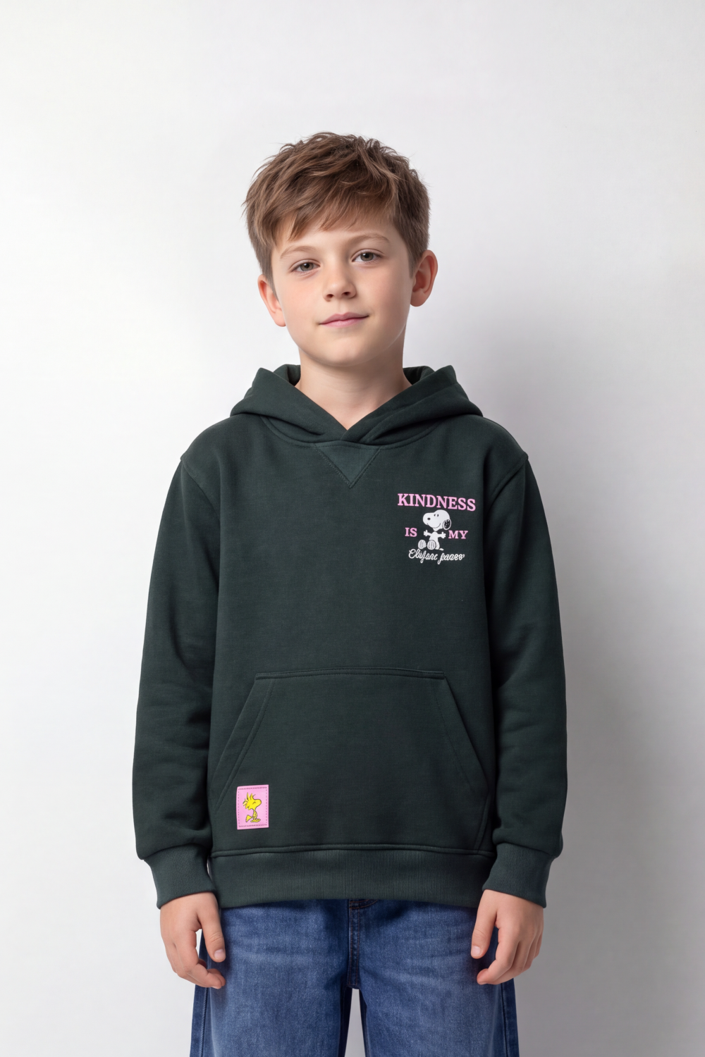 Boy's Tomato Store Swetashirt Snoopy Front And Back Graphics Kindness Slogan Kangaroo Oversize