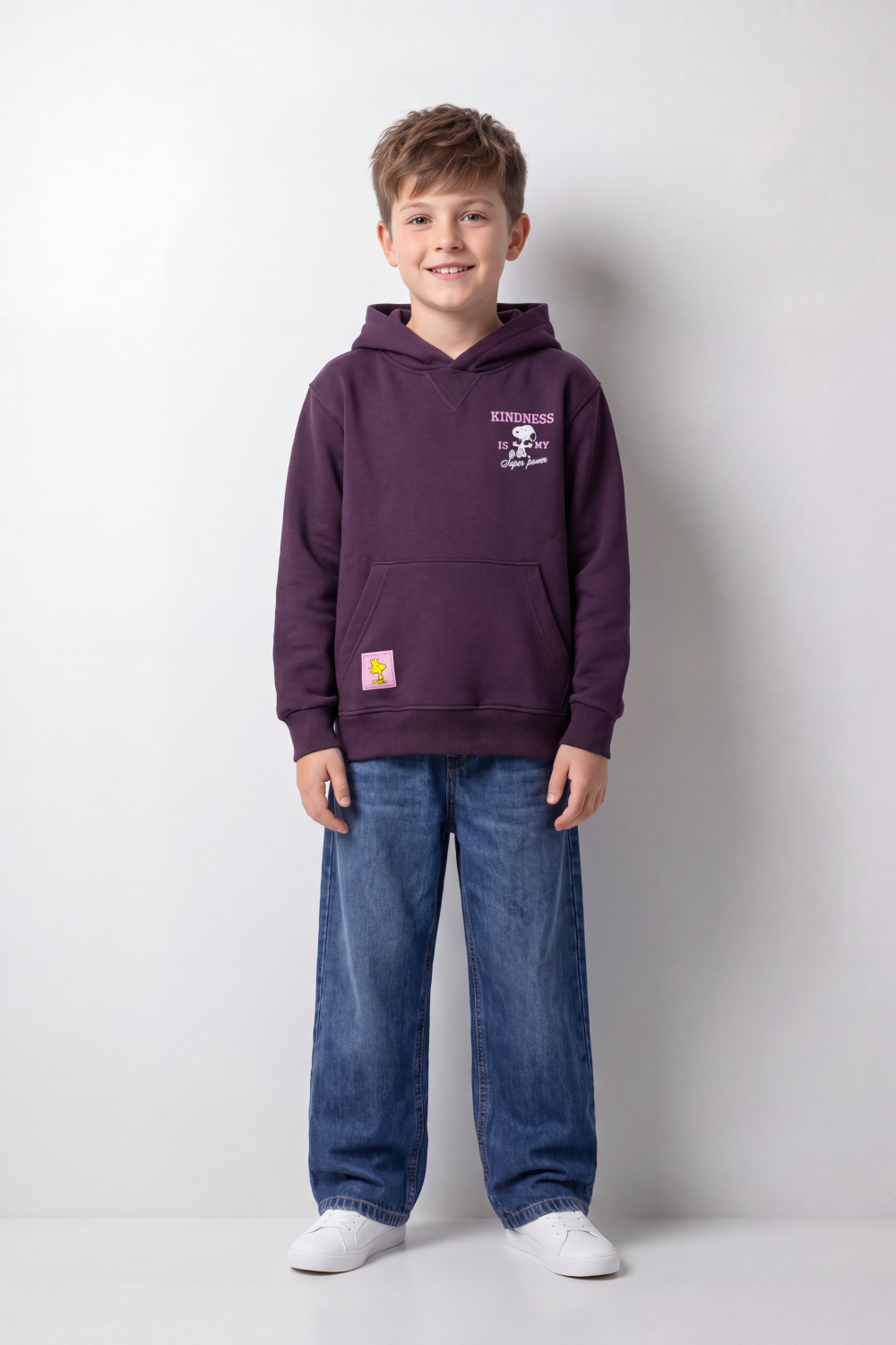 Boy's Tomato Store Swetashirt Snoopy Front And Back Graphics Kindness Slogan Kangaroo Oversize