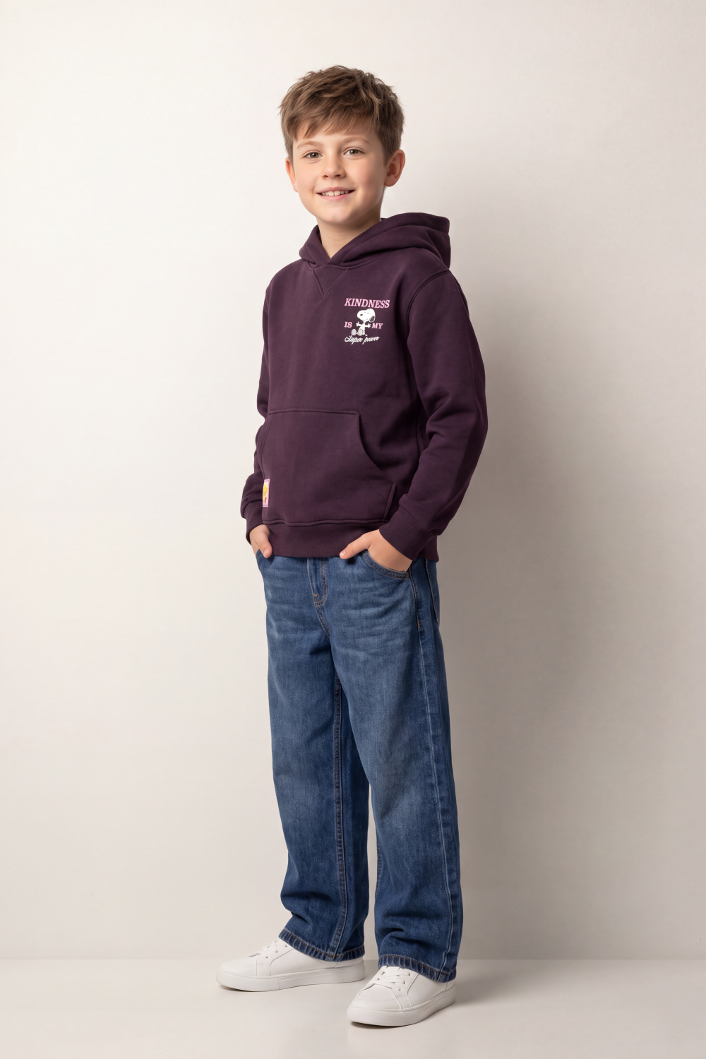 Boy's Tomato Store Swetashirt Snoopy Front And Back Graphics Kindness Slogan Kangaroo Oversize