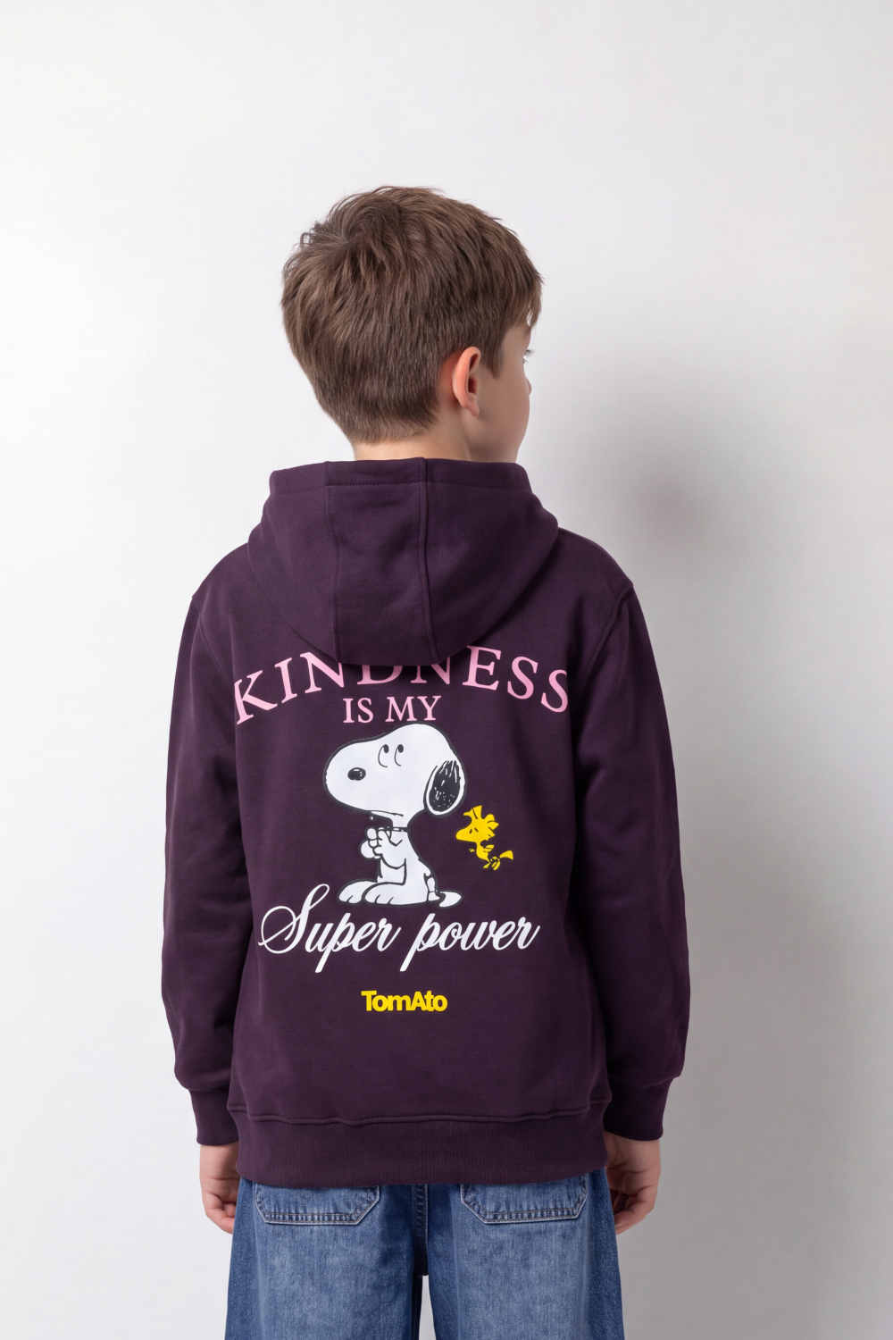 Boy's Tomato Store Swetashirt Snoopy Front And Back Graphics Kindness Slogan Kangaroo Oversize