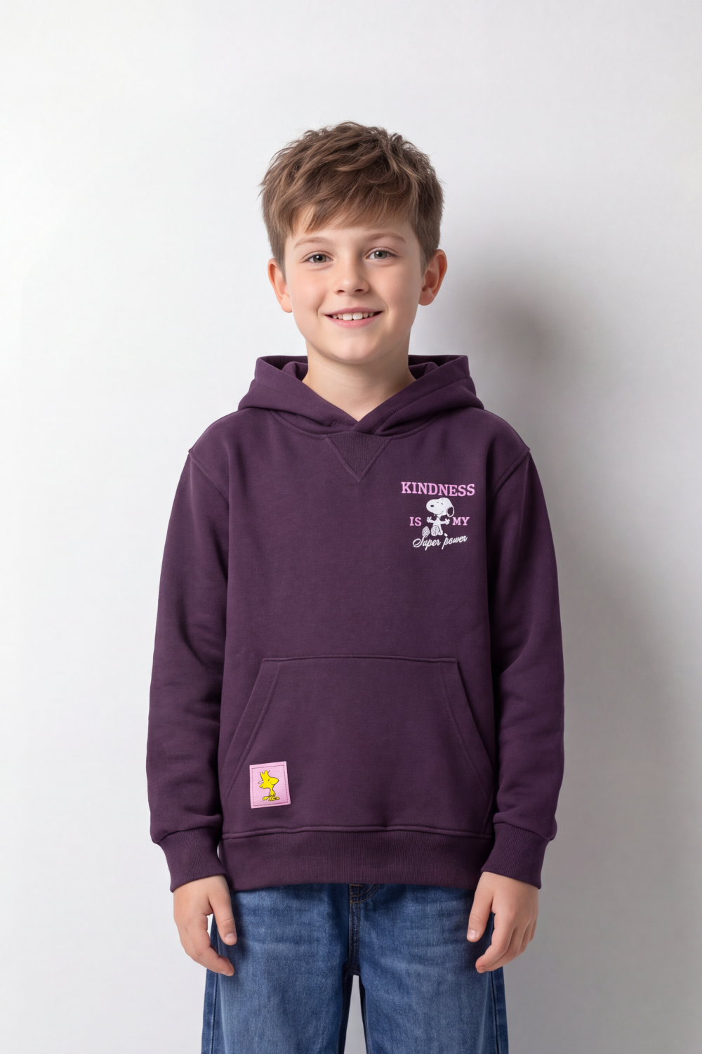 Boy's Tomato Store Swetashirt Snoopy Front And Back Graphics Kindness Slogan Kangaroo Oversize