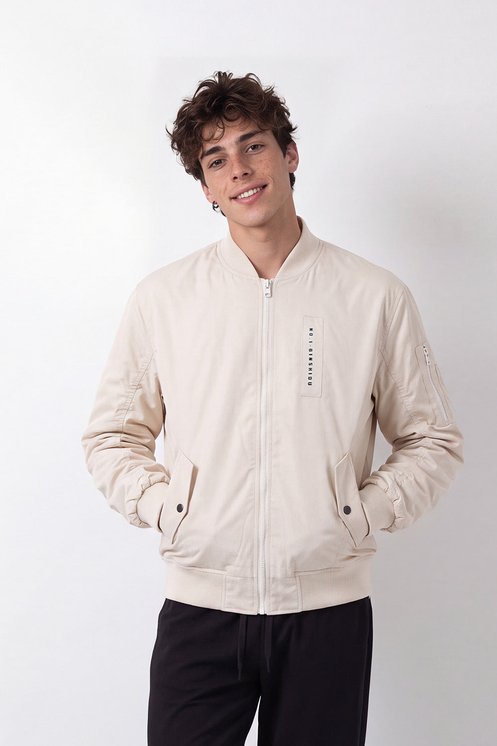 Men's Tomato Store Slim Fit Puffer Waterproof Jacket Ribbed Collar Full-Zip Front Sleeve Pocket