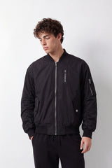 Men's Tomato Store Slim Fit Puffer Waterproof Jacket Ribbed Collar Full-Zip Front Sleeve Pocket