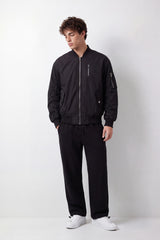 Men's Tomato Store Slim Fit Puffer Waterproof Jacket Ribbed Collar Full-Zip Front Sleeve Pocket