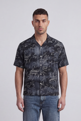 Men’s Tomato Store Allover Signature Script Print Camp Collar Shirt Regular Fit Button Front