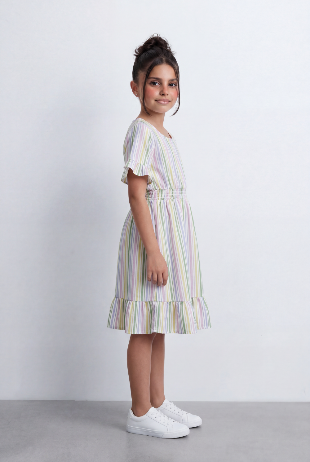 Girl's Striped Poplin Tomato Store Dress Flutter Sleeve Fit-And-Flare With Elasticated Waist
