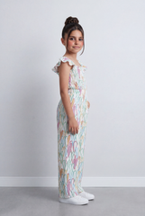 Girl's Heart Print Jumpsuit Smocked Bodice With Ruffle Straps Tomato Store
