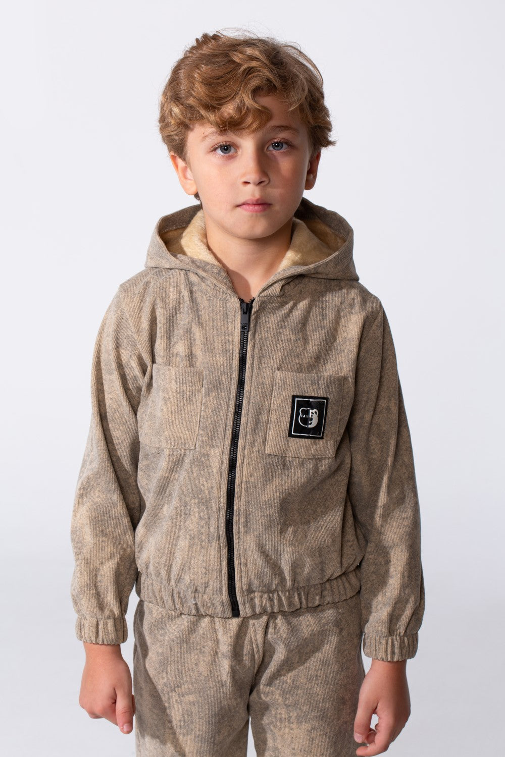 Boy's Tomato Store Two Piece Set Zip-Up Hooded Chest Pockets Elasticated Cuffs And Waistband Textured Fabric Outfit