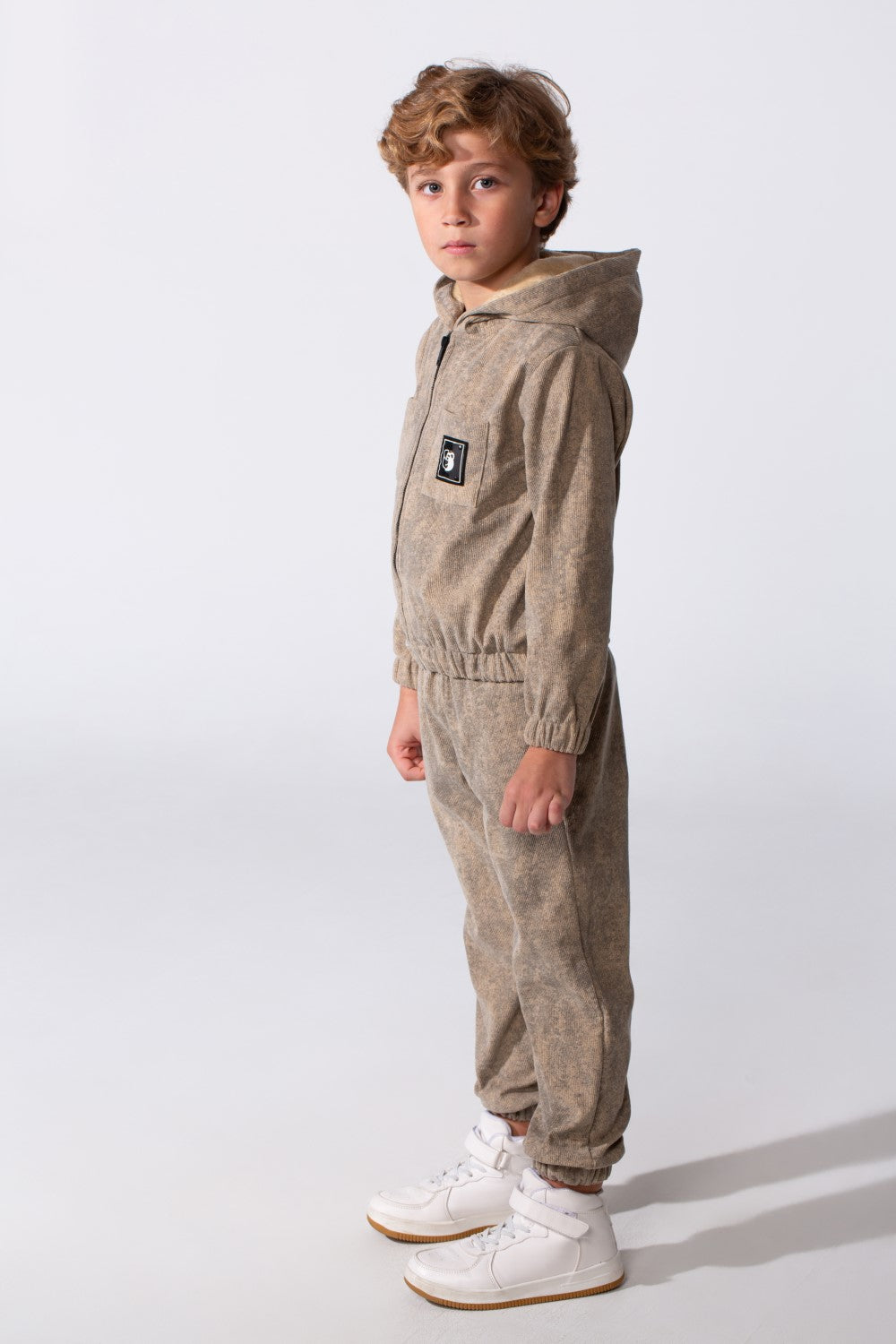 Boy's Tomato Store Two Piece Set Zip-Up Hooded Chest Pockets Elasticated Cuffs And Waistband Textured Fabric Outfit