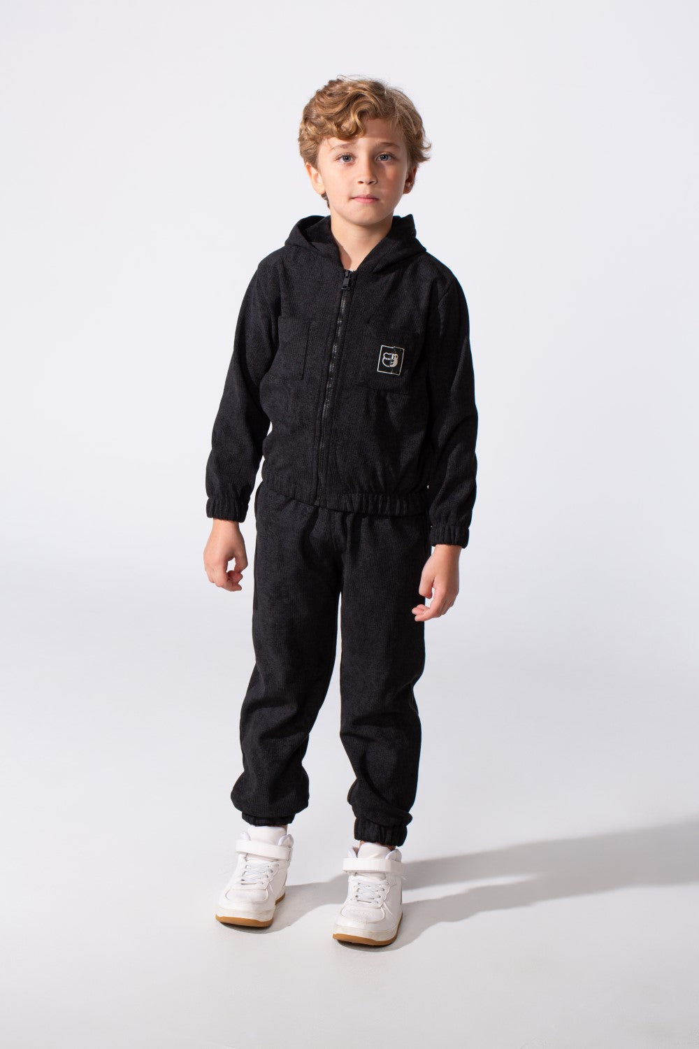 Boy's Tomato Store Two Piece Set Zip-Up Hooded Chest Pockets Elasticated Cuffs And Waistband Textured Fabric Outfit