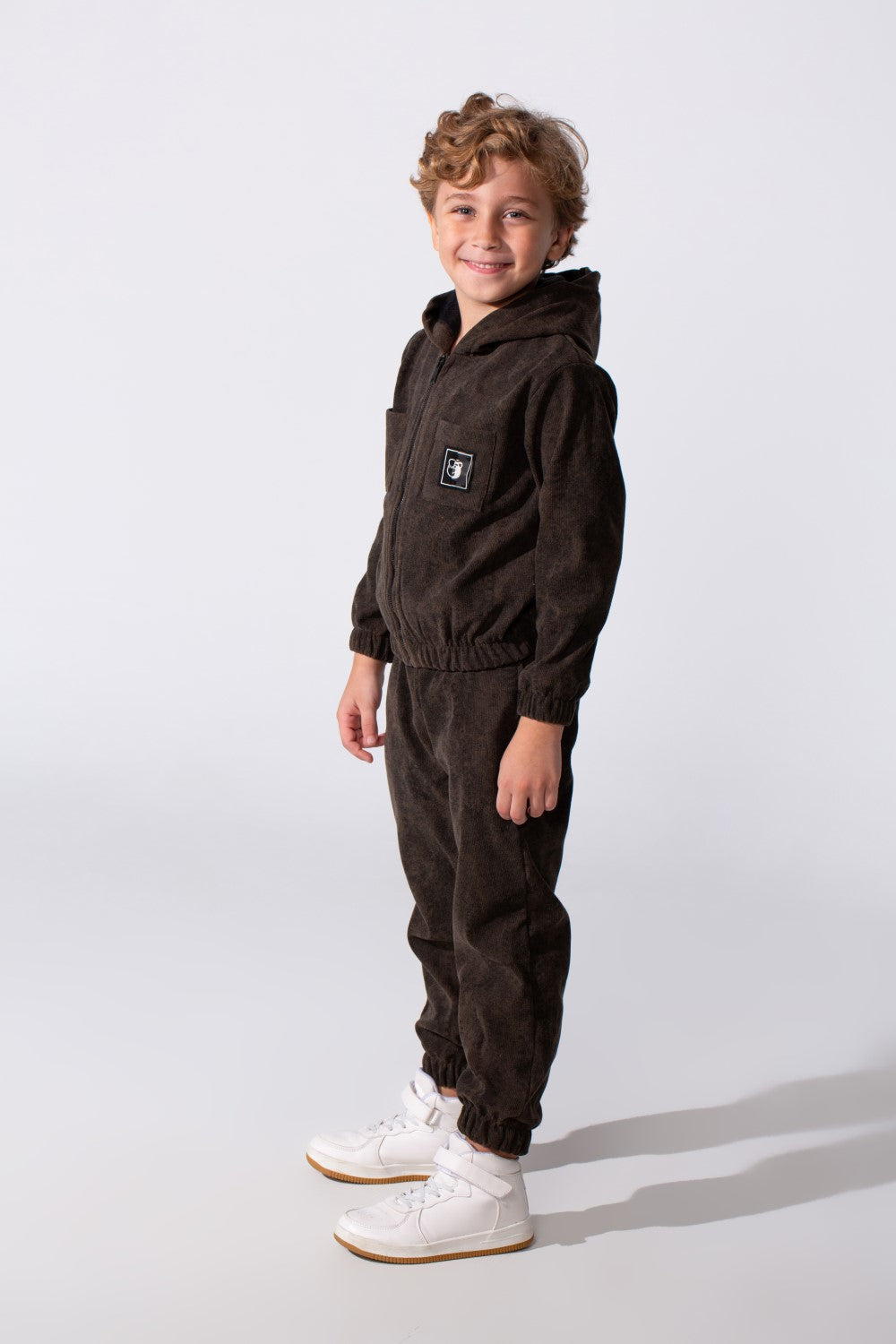 Boy's Tomato Store Two Piece Set Zip-Up Hooded Chest Pockets Elasticated Cuffs And Waistband Textured Fabric Outfit