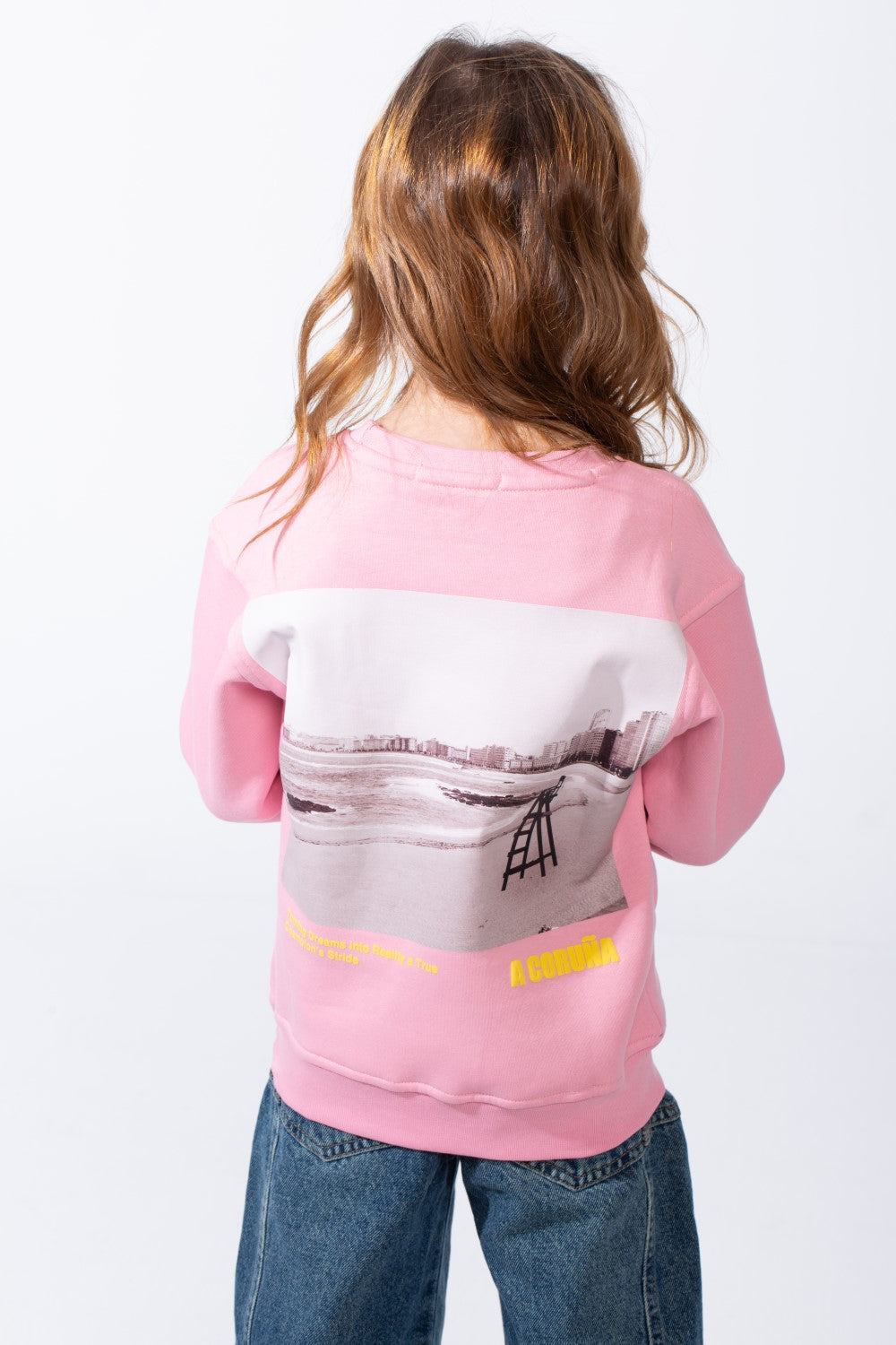 Girl’s Text Print Crew Neck Slim Fit Melton Long Sleeves Sweatshirt