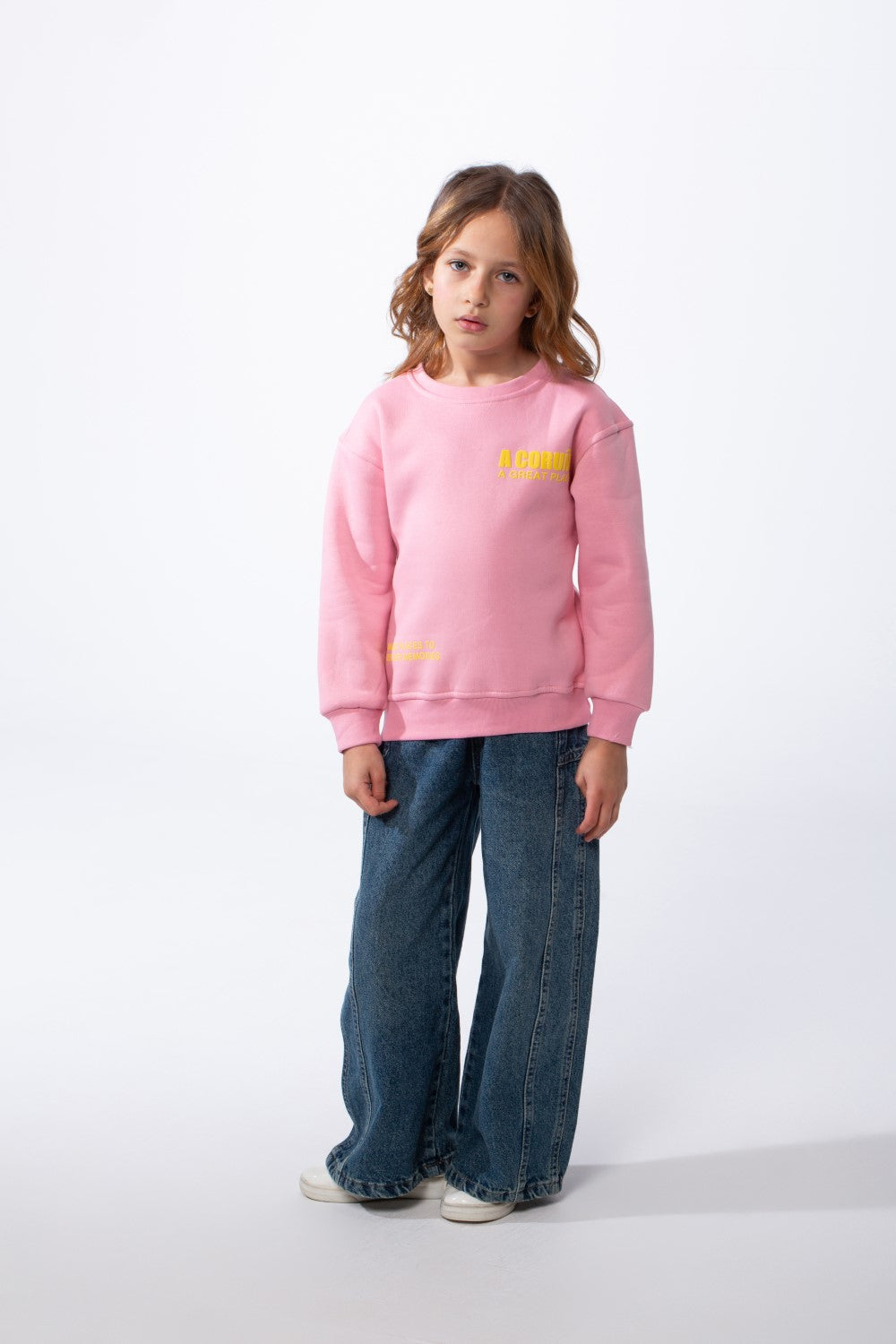 Girl’s Text Print Crew Neck Slim Fit Melton Long Sleeves Sweatshirt