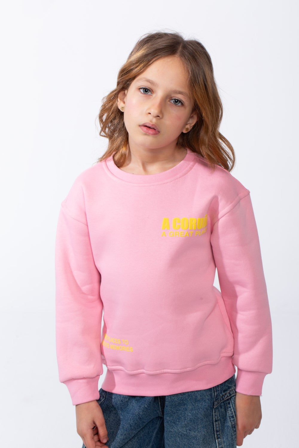 Girl’s Text Print Crew Neck Slim Fit Melton Long Sleeves Sweatshirt