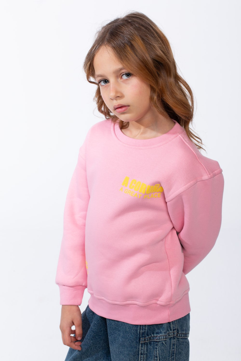 Girl’s Text Print Crew Neck Slim Fit Melton Long Sleeves Sweatshirt