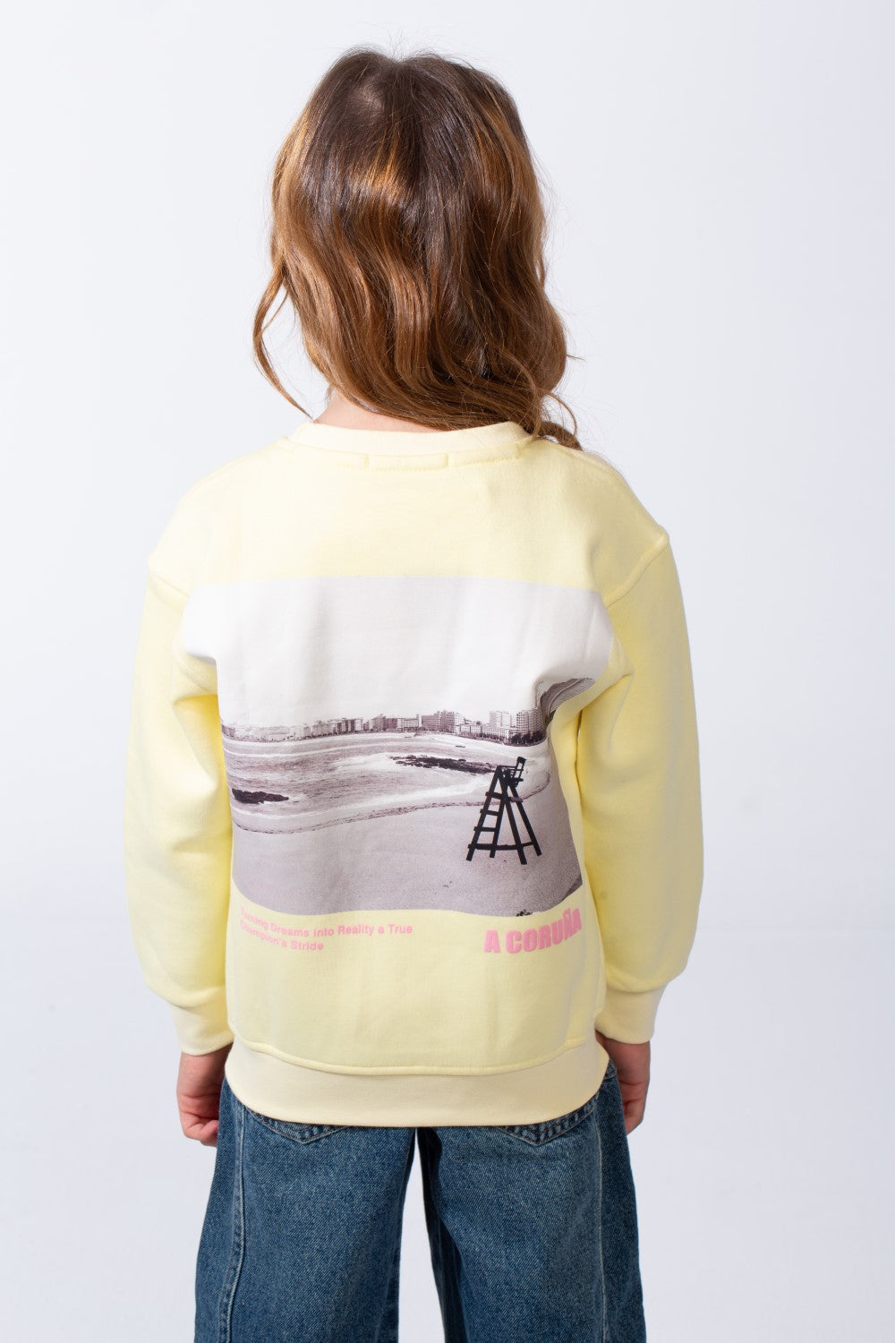Girl’s Text Print Crew Neck Slim Fit Melton Long Sleeves Sweatshirt