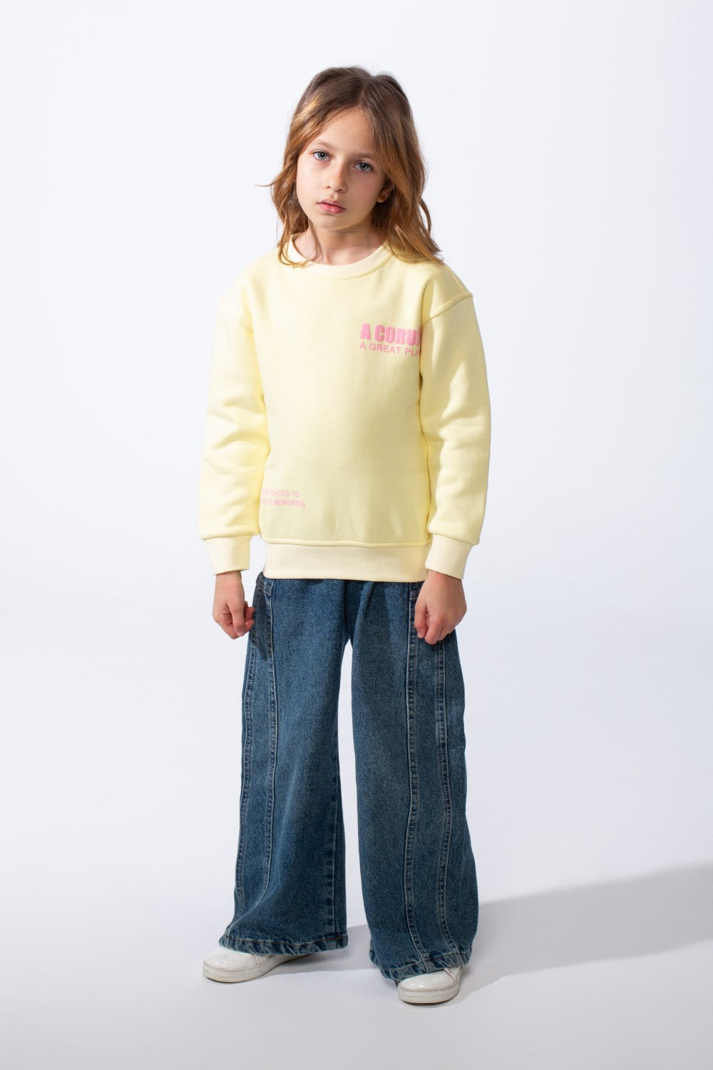 Girl’s Text Print Crew Neck Slim Fit Melton Long Sleeves Sweatshirt
