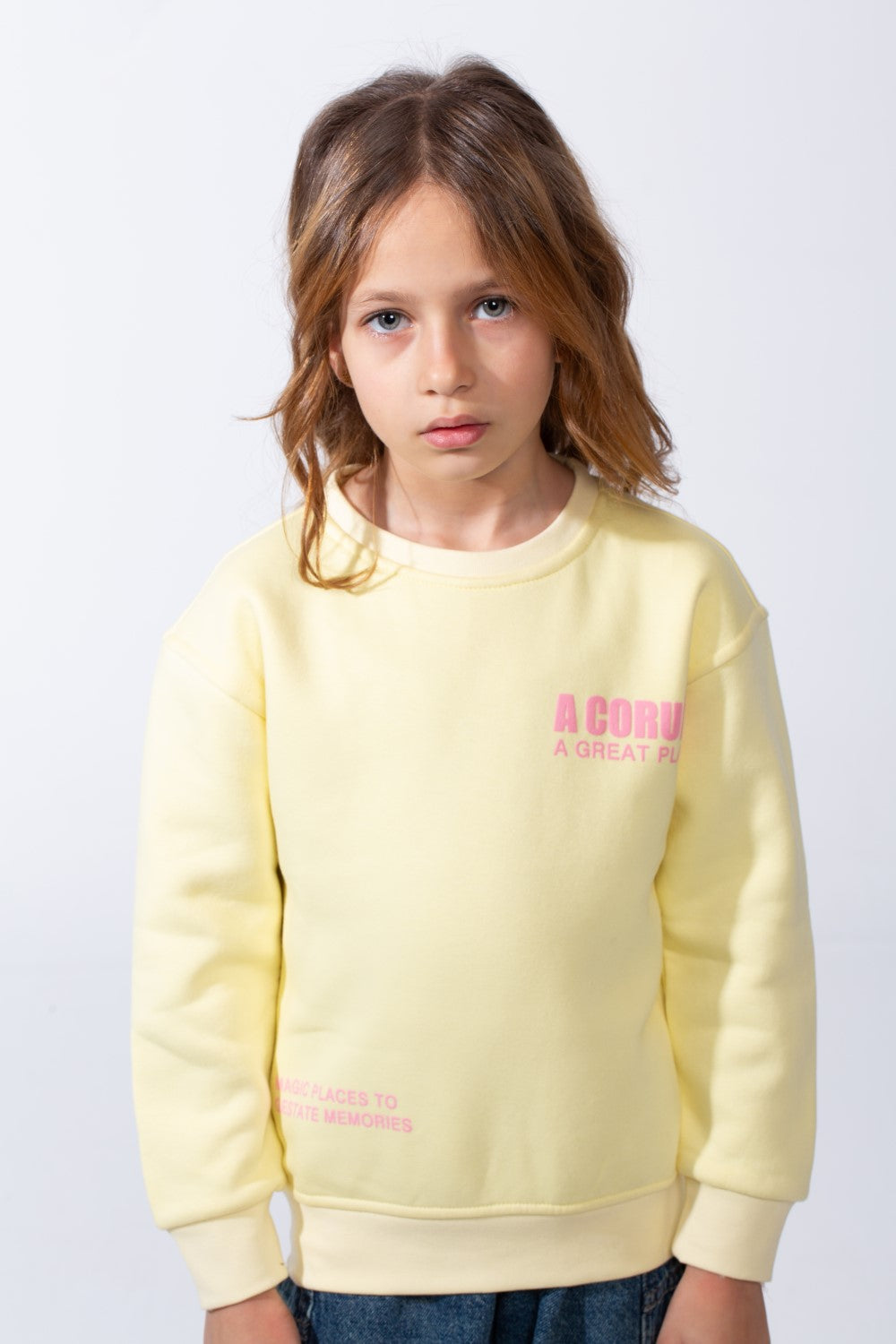 Girl’s Text Print Crew Neck Slim Fit Melton Long Sleeves Sweatshirt