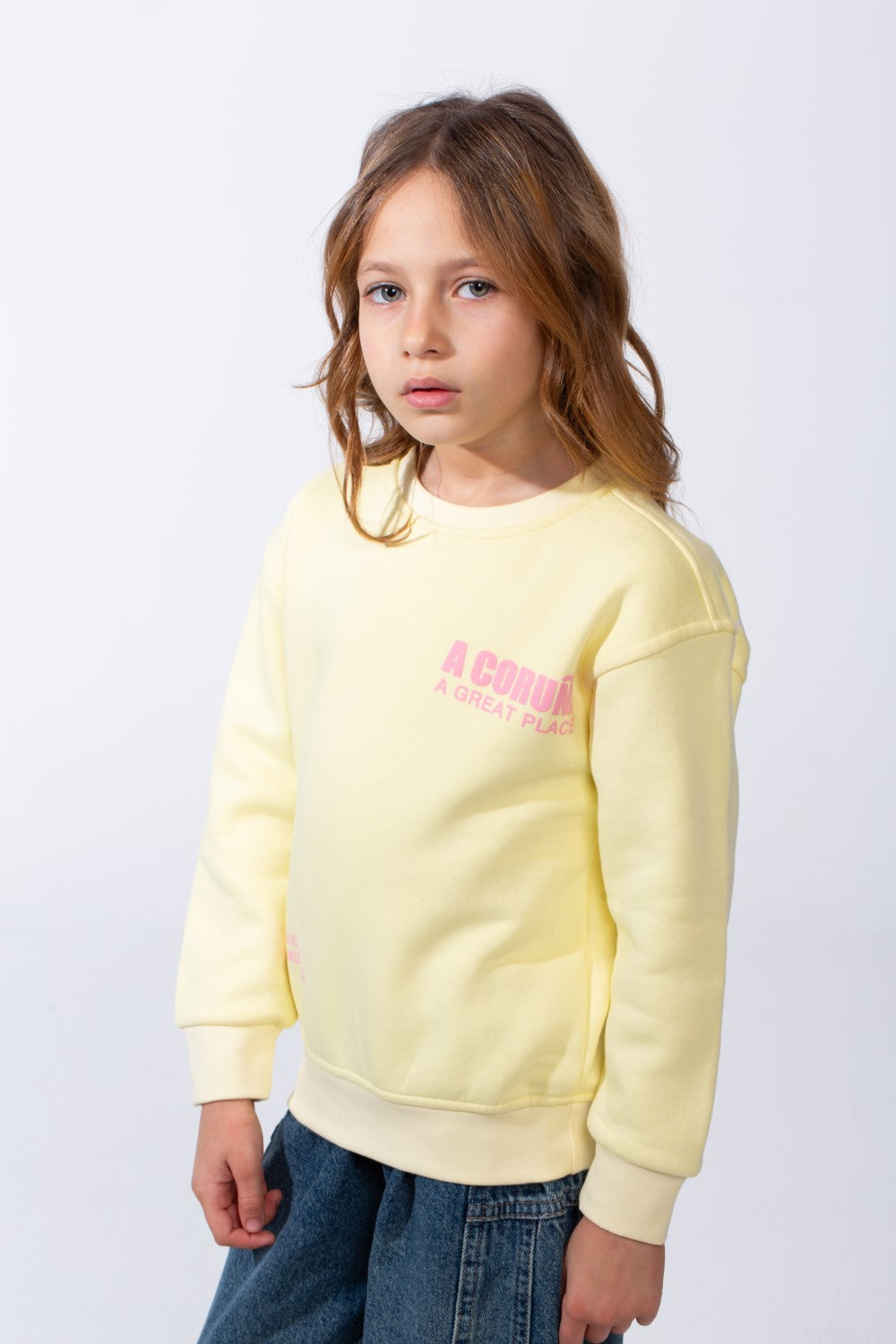 Girl’s Text Print Crew Neck Slim Fit Melton Long Sleeves Sweatshirt