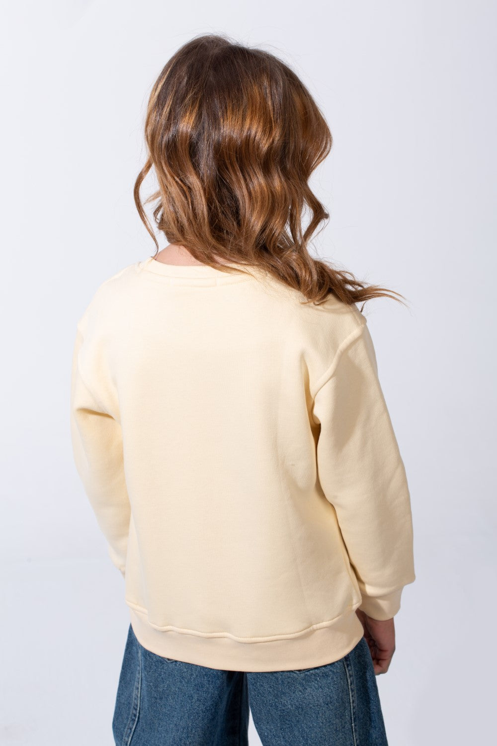 Girl’s Front Flower Print Melton Slim Fit Rounded Neck Sweatshirt