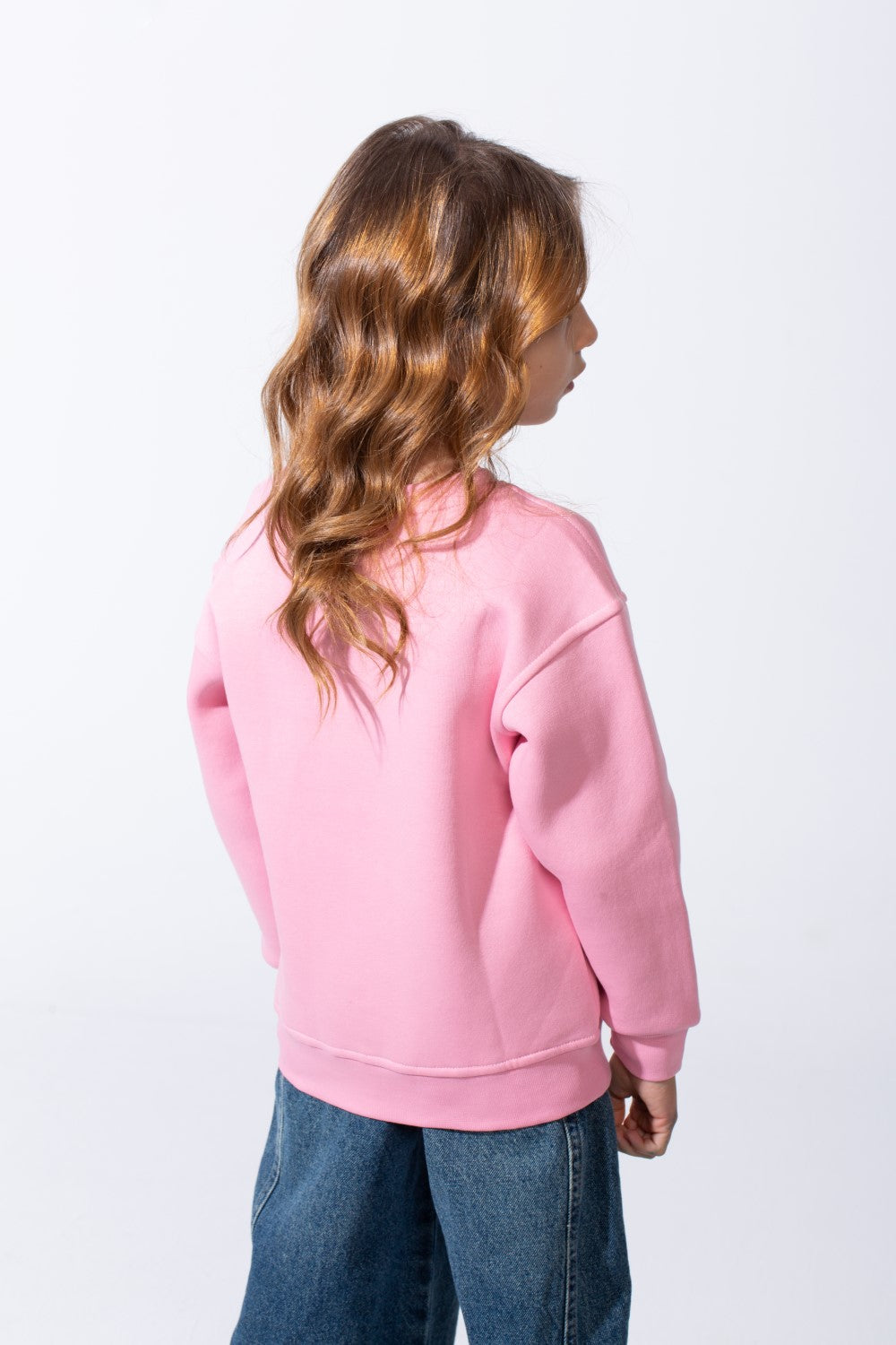 Girl’s Front Flower Print Melton Slim Fit Rounded Neck Sweatshirt