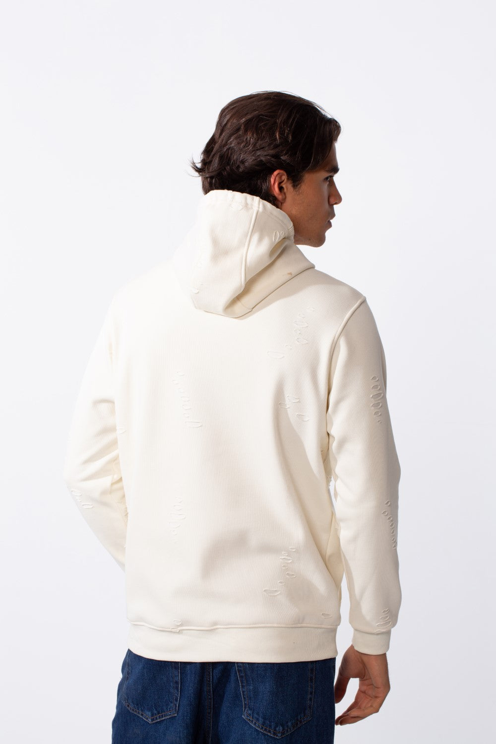 Men's Ripped Slim Fit Kangaroo Pocket Hood Sweatshirt