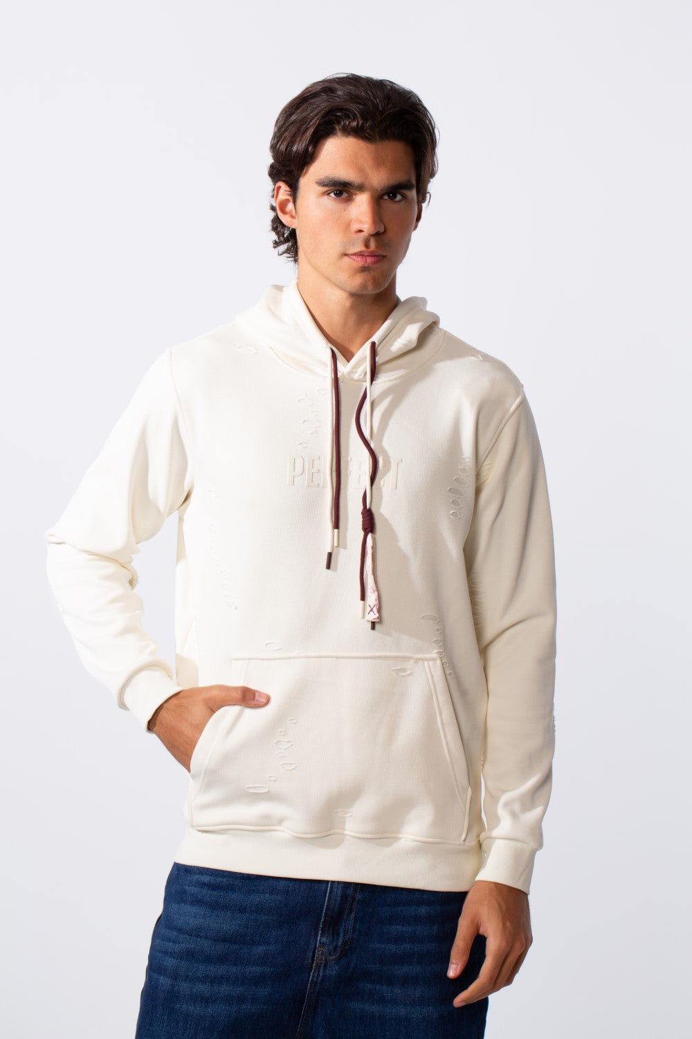 Men's Ripped Slim Fit Kangaroo Pocket Hood Sweatshirt