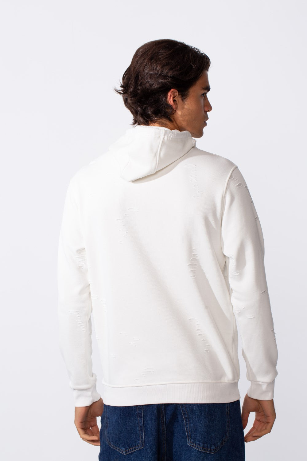 Men's Ripped Slim Fit Kangaroo Pocket Hood Sweatshirt