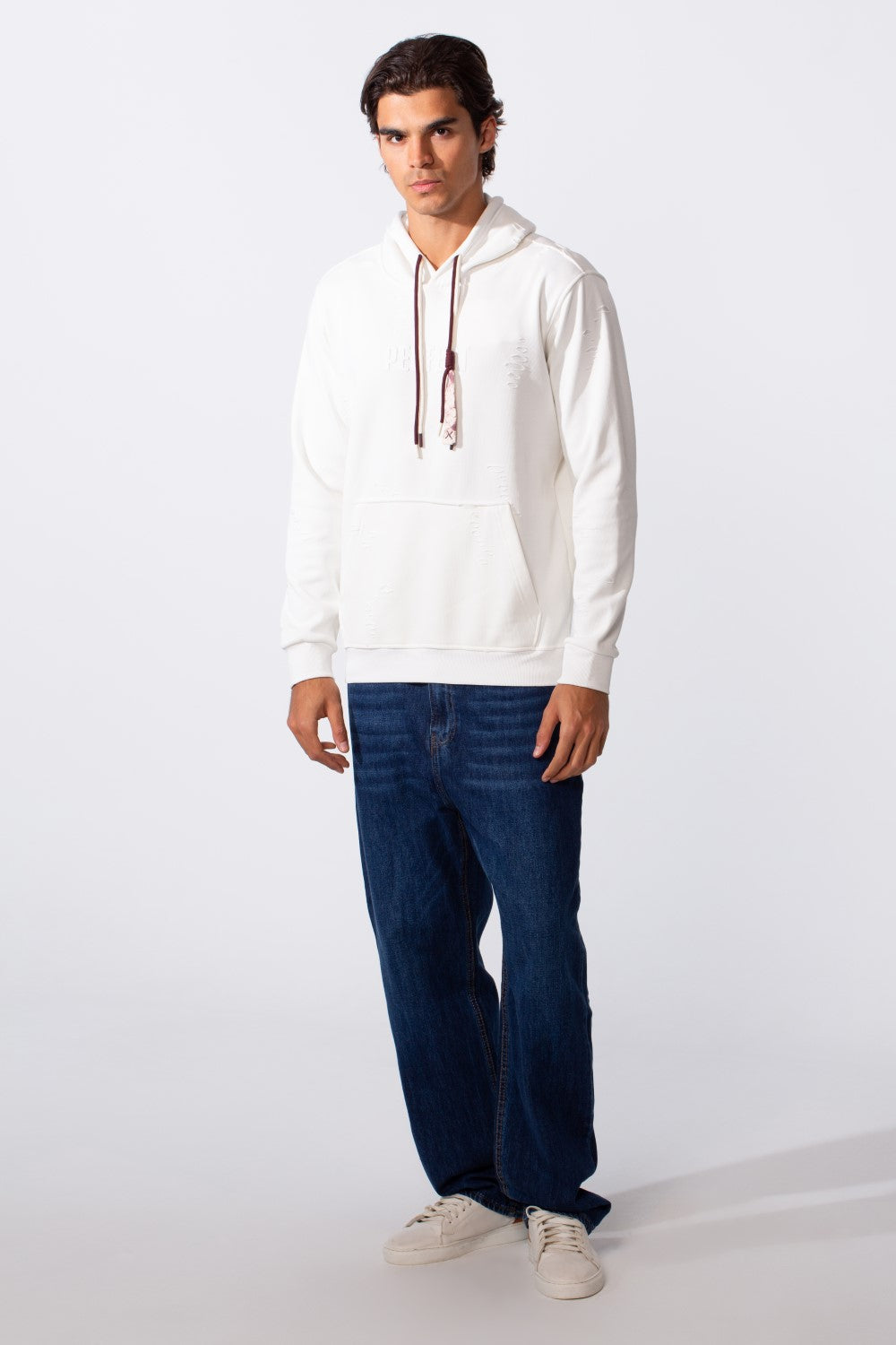 Men's Ripped Slim Fit Kangaroo Pocket Hood Sweatshirt