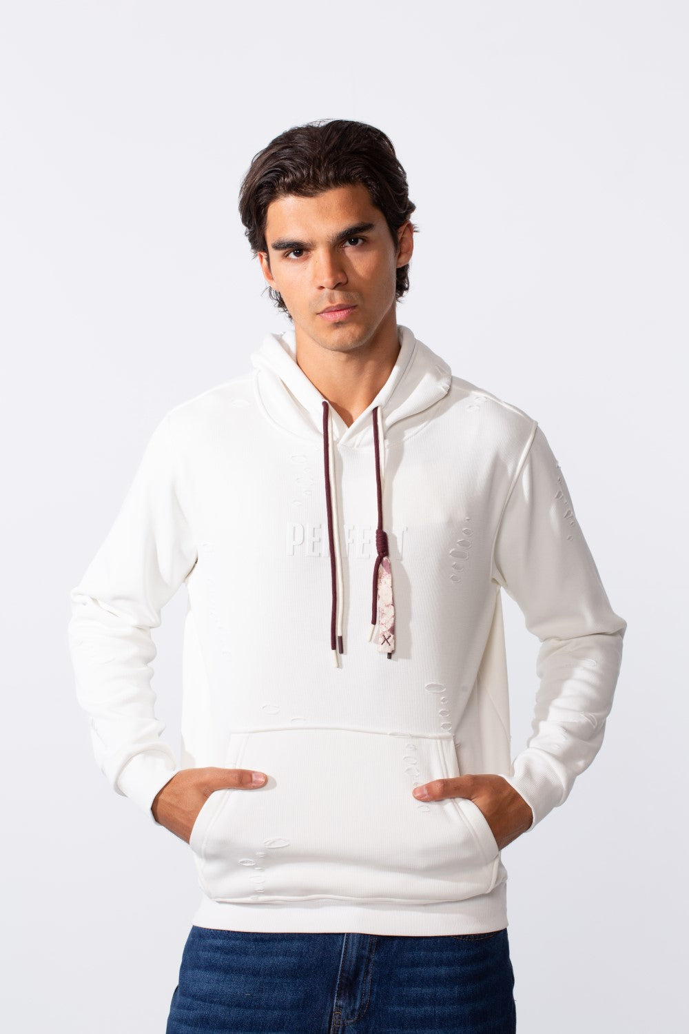 Men's Ripped Slim Fit Kangaroo Pocket Hood Sweatshirt