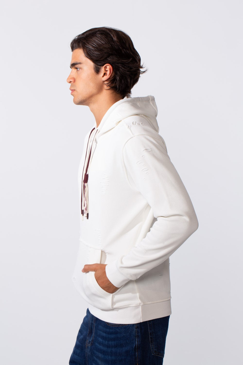 Men's Ripped Slim Fit Kangaroo Pocket Hood Sweatshirt